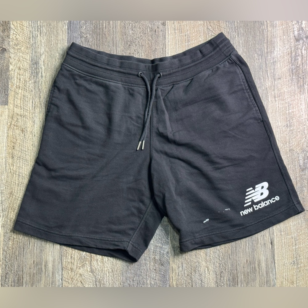 New Balance Men's Large Athletic Black W/ White Logo Paint Shorts - Sold As Is
